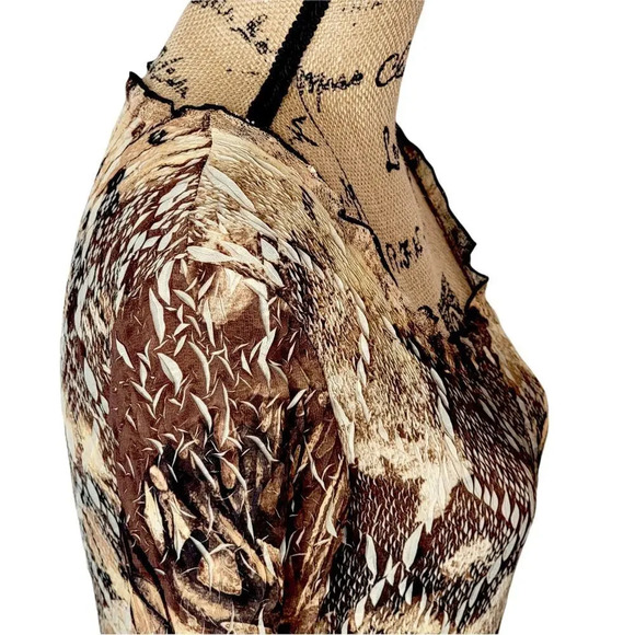 LINDI Women's Regular Crepe Crinkled Satin Midi Dress Size Small Cream Brown - Picture 4 of 13